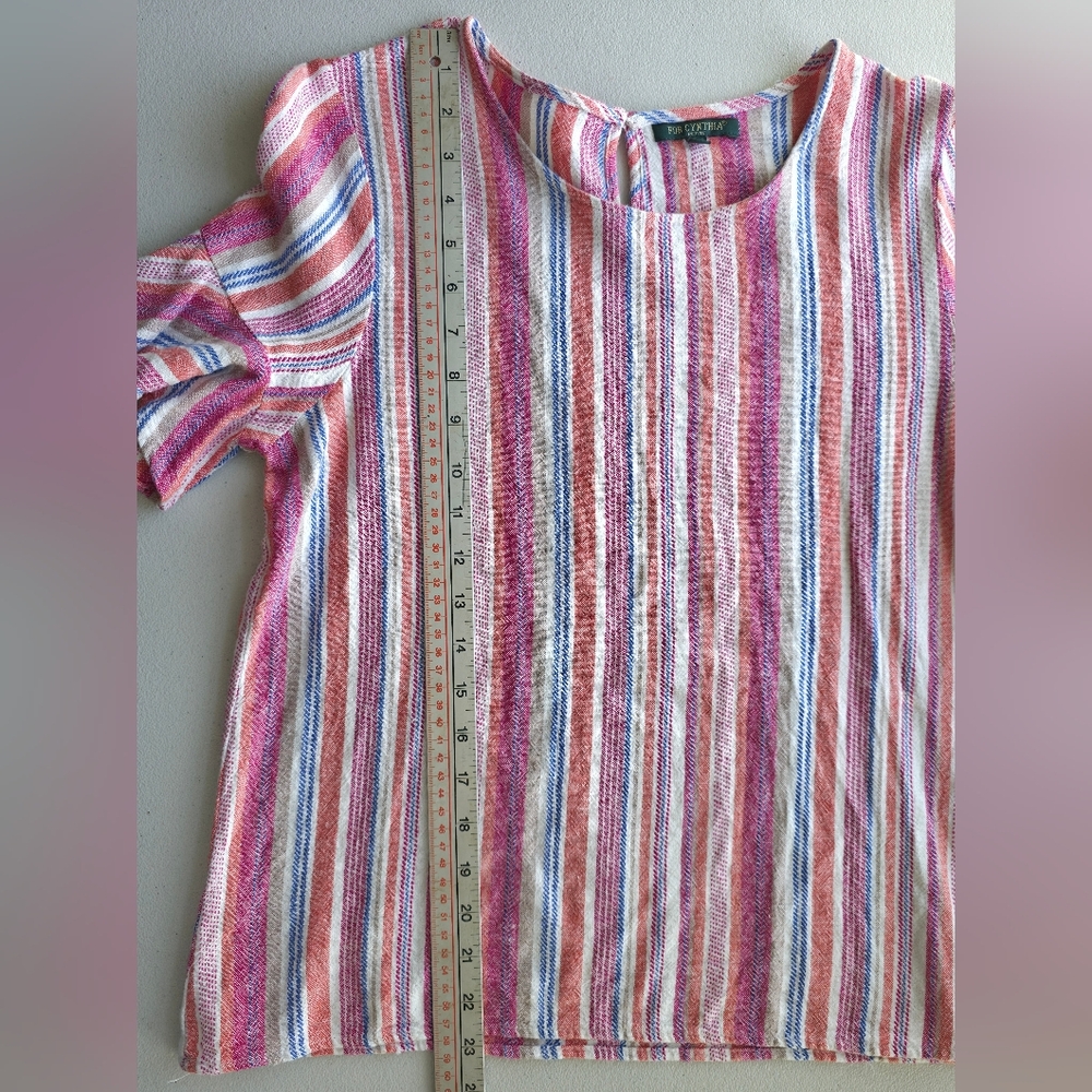 For Cynthia Rainbow Striped Ruffle Sleeve Blouse - Boho Coastal Summer Top - Picture 7 of 9